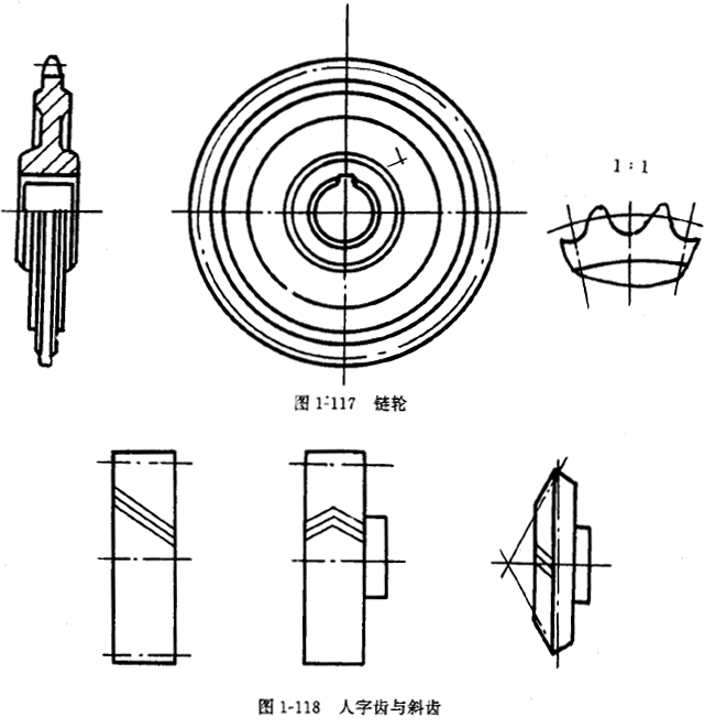鏈輪的畫法、齒輪、蝸輪、蝸杆齧合畫法