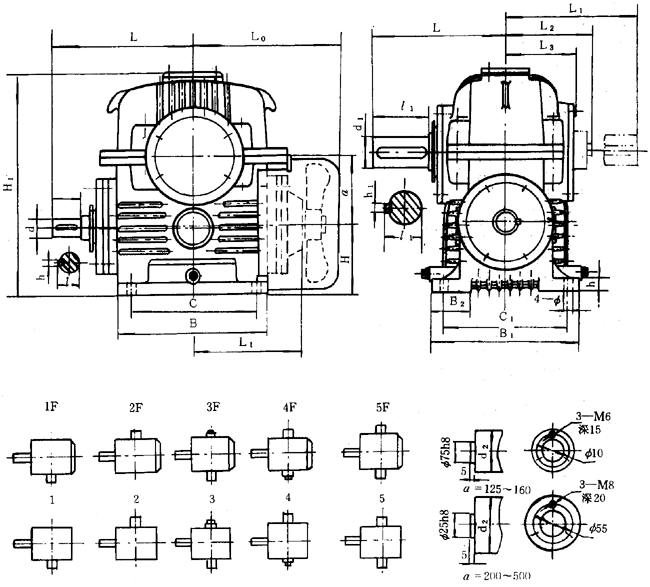 蝸輪減速器外形、安裝尺寸