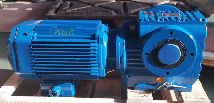SAF67減速機 輸入配方殼電機 輸出通孔加法蘭 藍色油漆-上海恒點