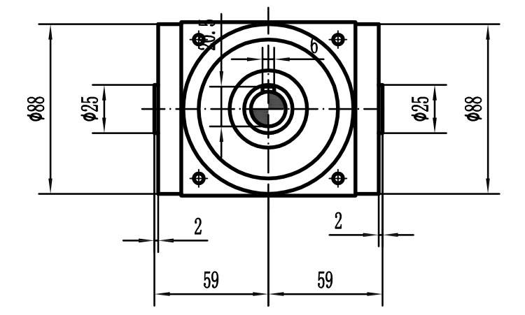 HDA09系列換向器：HDA09-2：1-E外形安裝尺寸圖1
