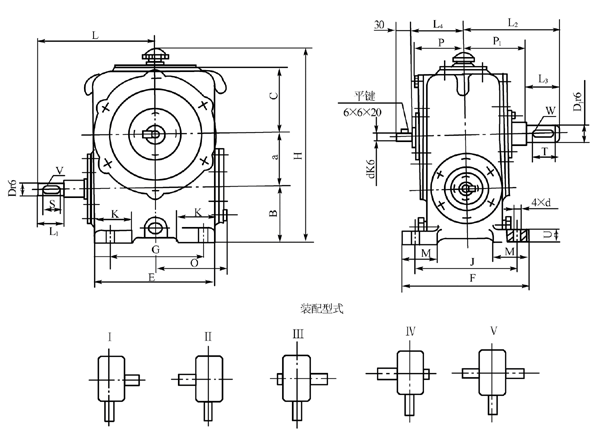 圓柱蝸杆減速器的外形、安裝尺寸及裝配形式
